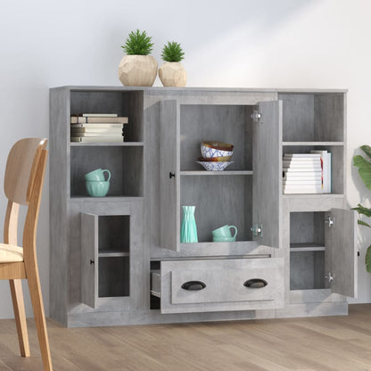 Highboards 3 Stk. Betongrau Holzwerkstoff