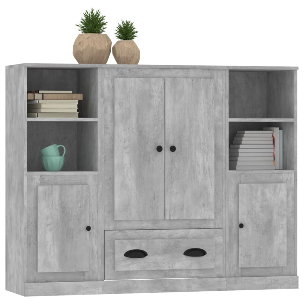 Highboards 3 Stk. Betongrau Holzwerkstoff