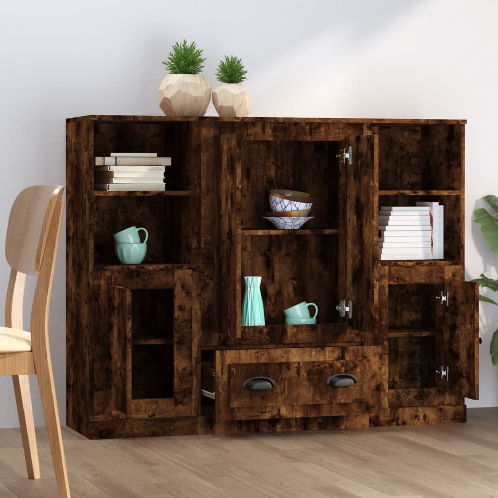 Highboards 3 Stk. Räuchereiche Holzwerkstoff