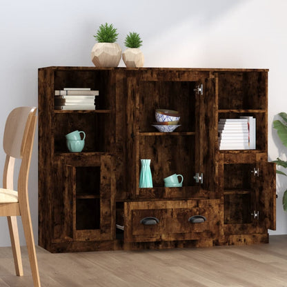 Highboards 3 Stk. Räuchereiche Holzwerkstoff