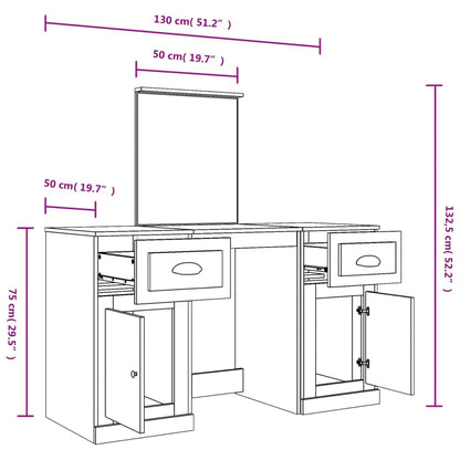 Schminktisch mit Spiegel Räuchereiche 130x50x132,5 cm
