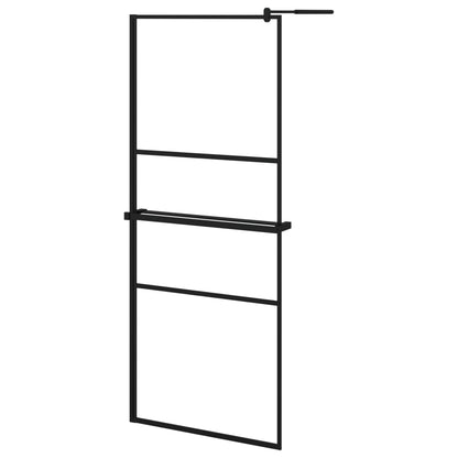 Duschwand mit Ablage für Walk-In-Dusche Schwarz 80x195 cm ESG