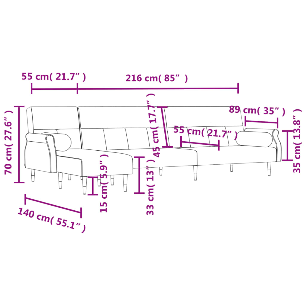 Schlafsofa in L-Form Dunkelgrün 271x140x70 cm Samt