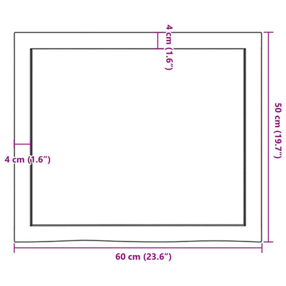 Waschtischplatte Dunkelbraun 60x50x(2-6)cm Massivholz Behandelt