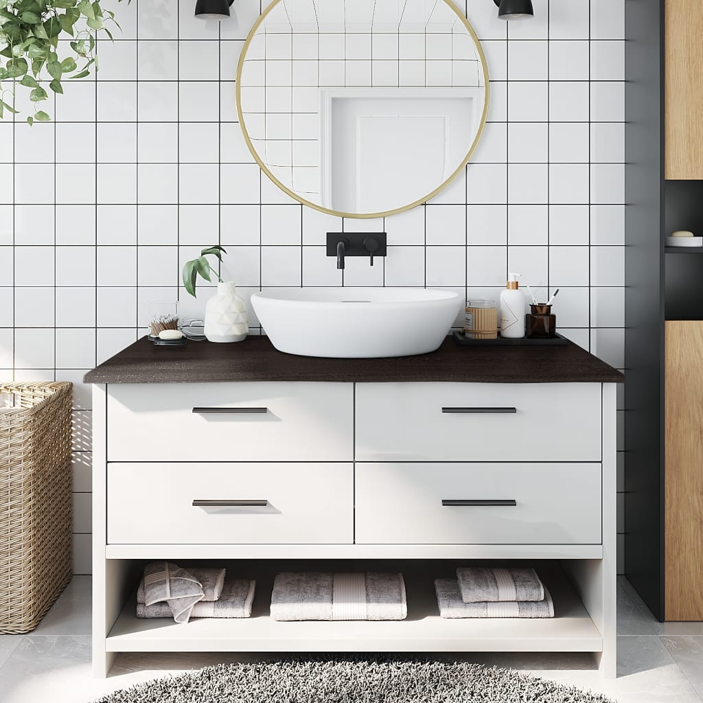Waschtischplatte Dunkelbraun 100x50x2 cm Massivholz Behandelt