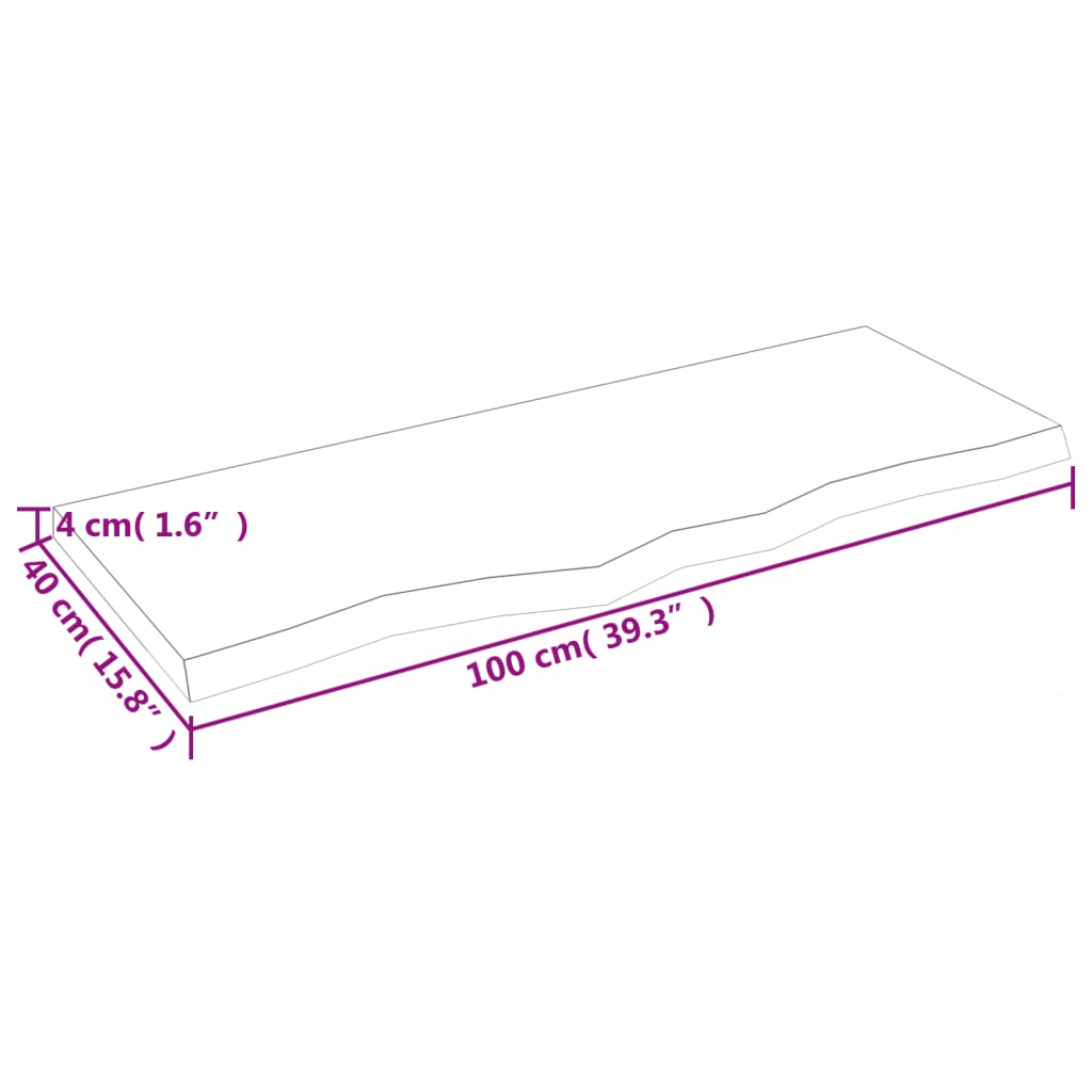 Tischplatte 100x40x(2-4) cm Massivholz Eiche Unbehandelt