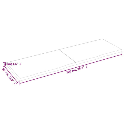 Tischplatte Hellbraun 200x60x(2-4)cm Massivholz Eiche Behandelt