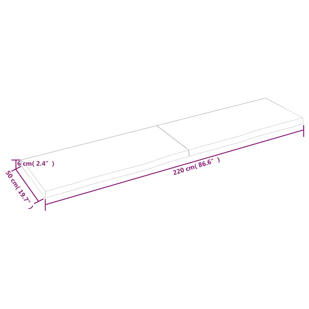 Tischplatte Hellbraun 220x50x(2-6)cm Massivholz Eiche Behandelt