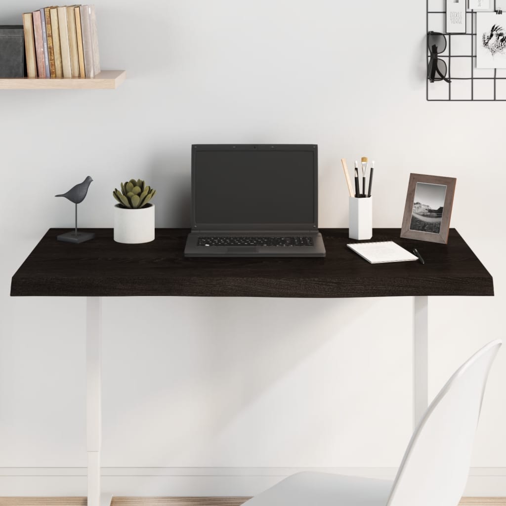 Tischplatte Dunkelbraun 100x60x2 cm Massivholz Eiche Behandelt