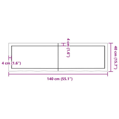 Tischplatte Dunkelbraun 140x40x(2-4)cm Massivholz Eiche