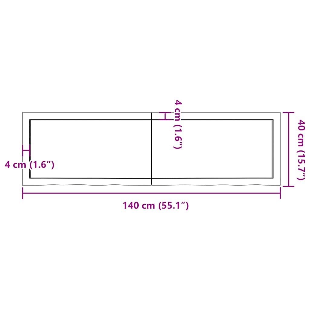 Tischplatte Dunkelbraun 140x40x(2-6)cm Massivholz Eiche