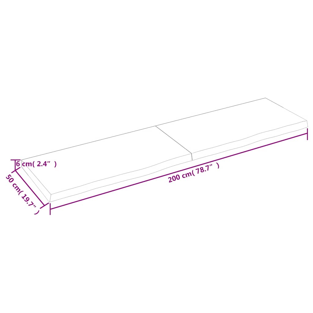 Tischplatte Dunkelbraun 200x50x(2-6)cm Massivholz Eiche