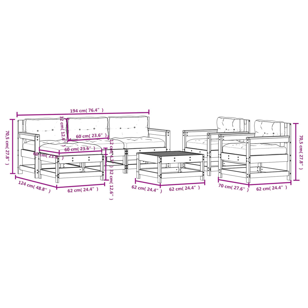 7-tlg. Garten-Lounge-Set mit Kissen Imprägniertes Kiefernholz