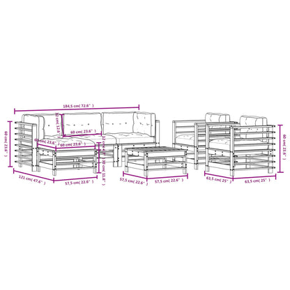 7-tlg. Garten-Lounge-Set mit Kissen Grau Massivholz