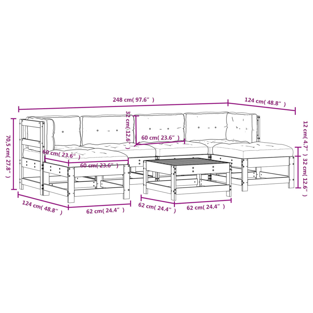 7-tlg. Garten-Lounge-Set mit Kissen Imprägniertes Kiefernholz