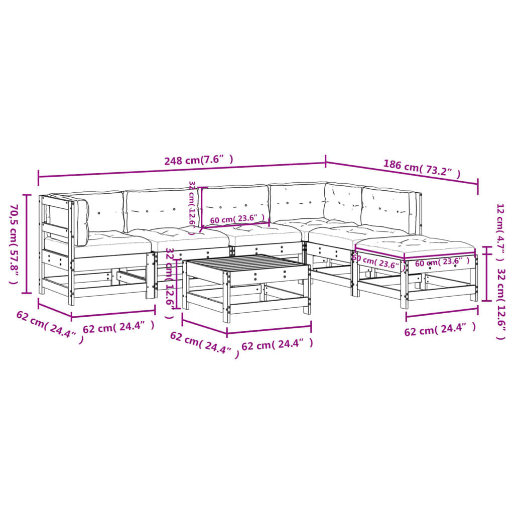 7-tlg. Garten-Lounge-Set mit Kissen Massivholz Douglasie