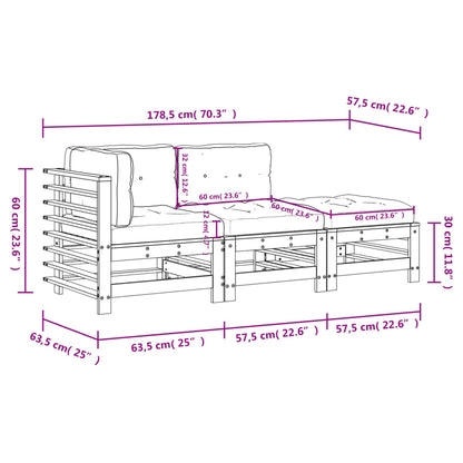 3-tlg. Garten-Lounge-Set mit Kissen Kiefernholz Imprägniert