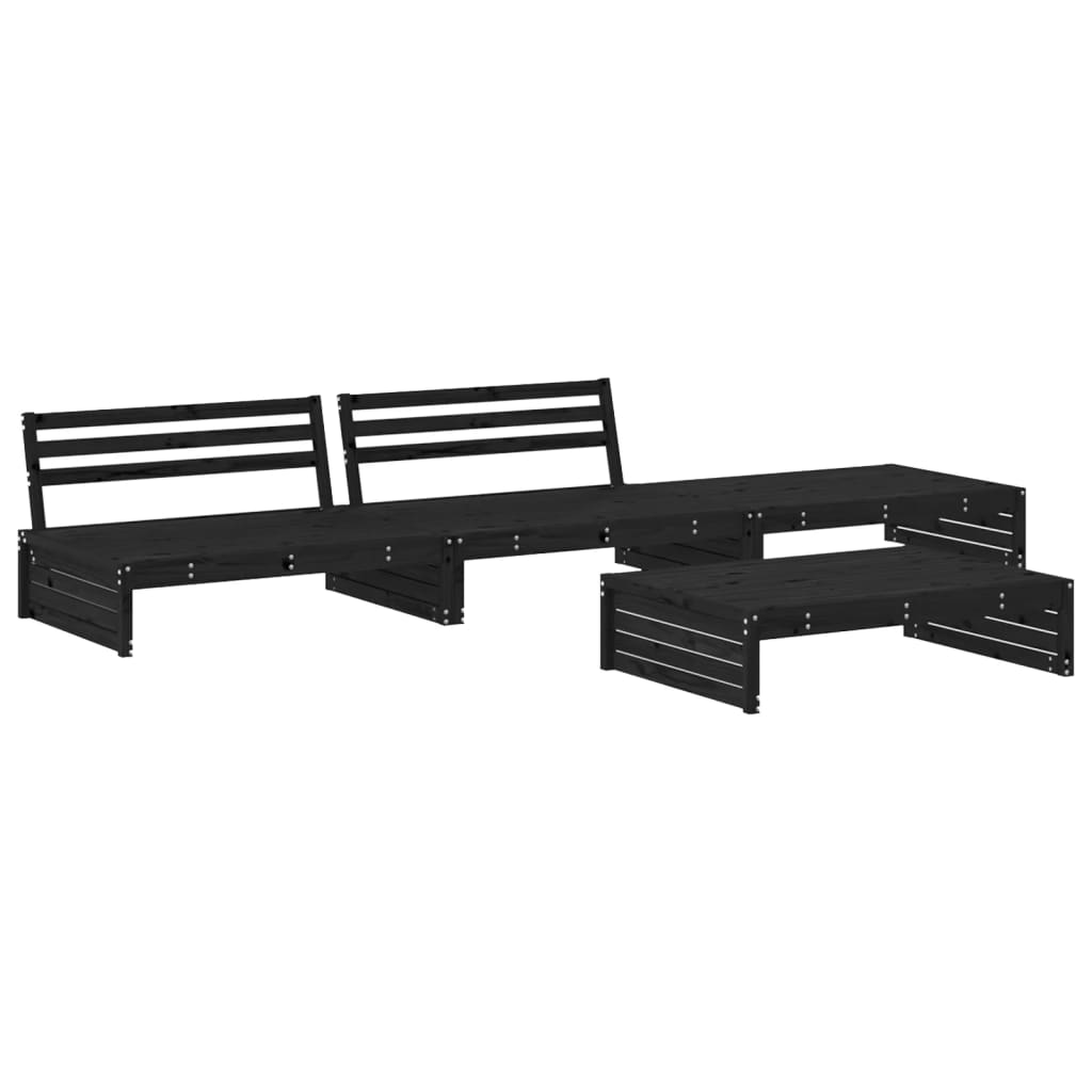 4-tlg. Garten-Lounge-Set mit Kissen Schwarz Massivholz