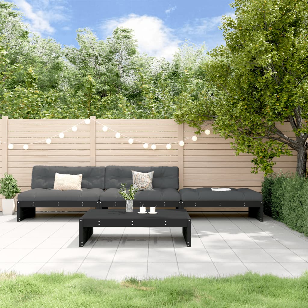 4-tlg. Garten-Lounge-Set mit Kissen Schwarz Massivholz