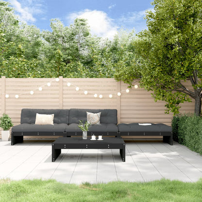 4-tlg. Garten-Lounge-Set mit Kissen Schwarz Massivholz