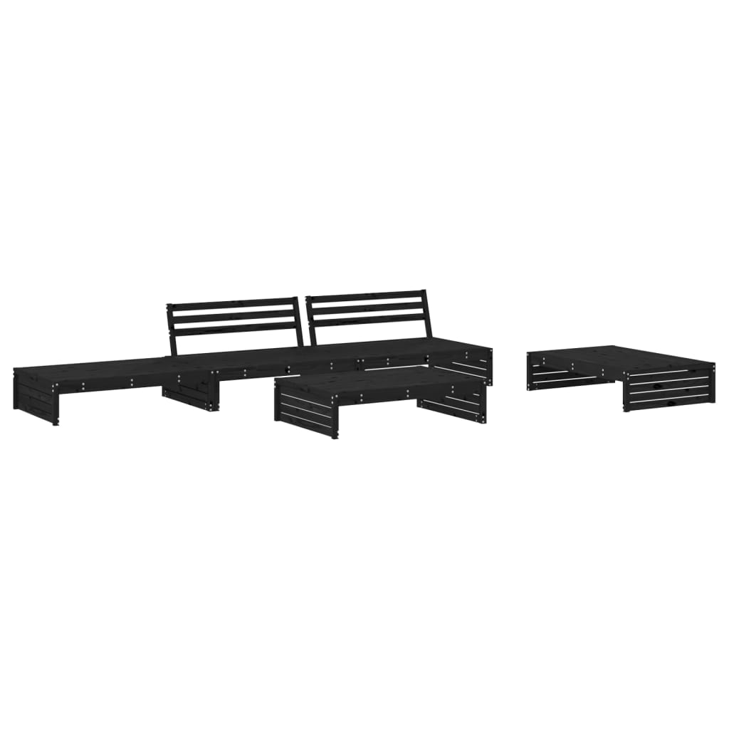5-tlg. Garten-Lounge-Set mit Kissen Schwarz Massivholz