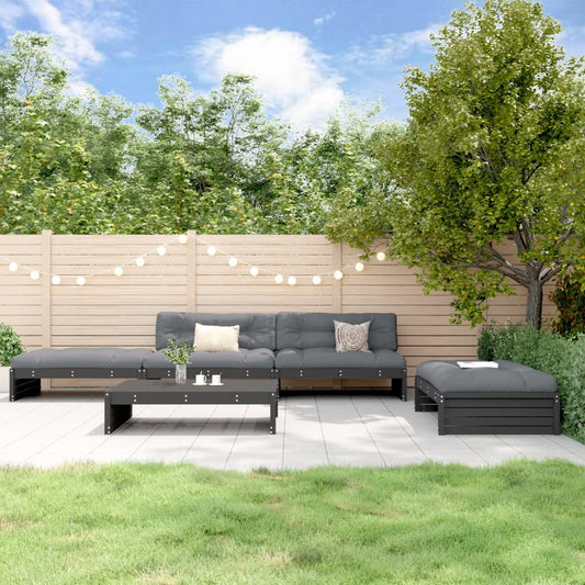 5-tlg. Garten-Lounge-Set mit Kissen Schwarz Massivholz
