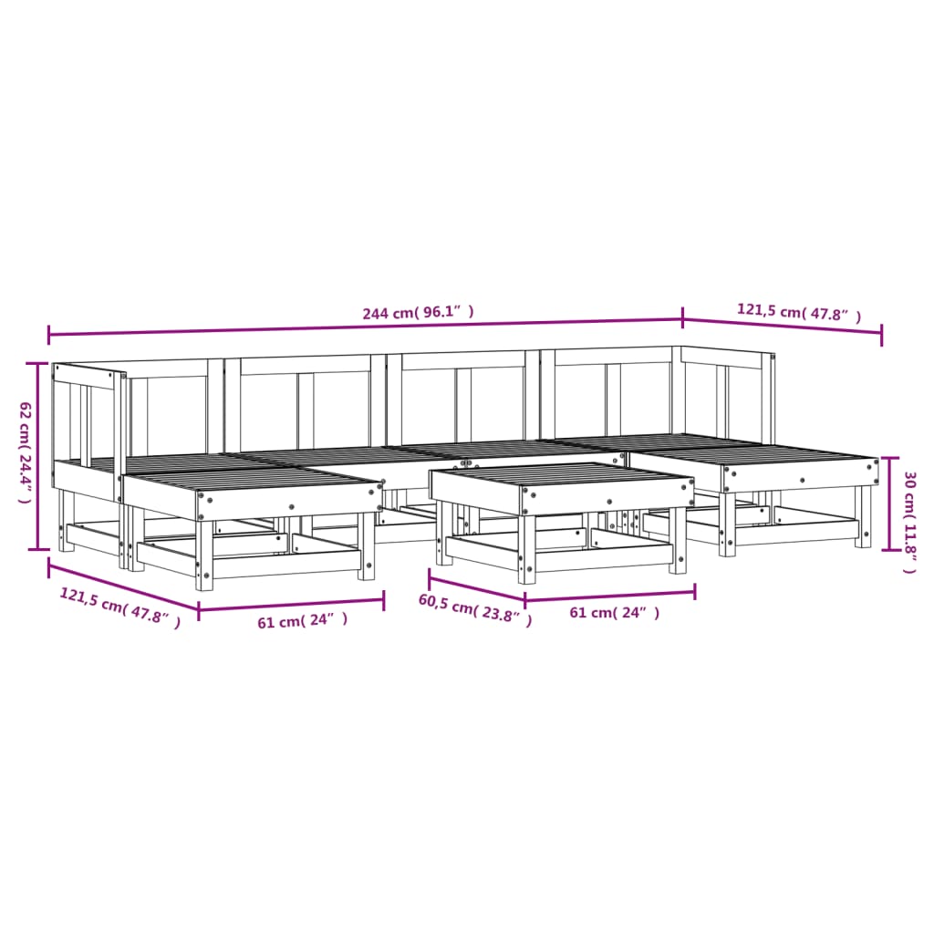 7-tlg. Garten-Lounge-Set Massivholz Douglasie