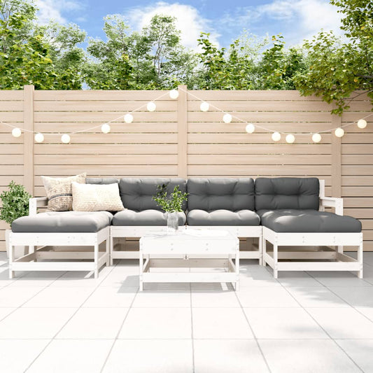 7-delt sæt Have Lounge Sæt Hvid Massiv Fyr