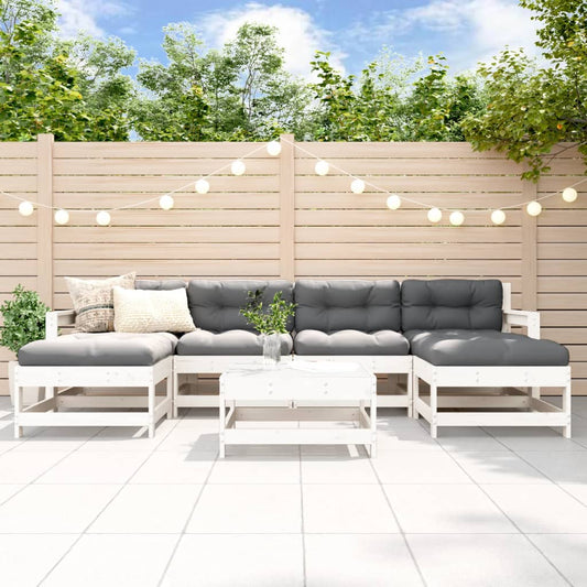 7-delt sæt Have Lounge Sæt Hvid Massiv Fyr