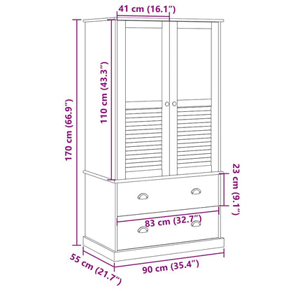 Kleiderschrank VIGO Grau 90x55x170 cm Massivholz Kiefer