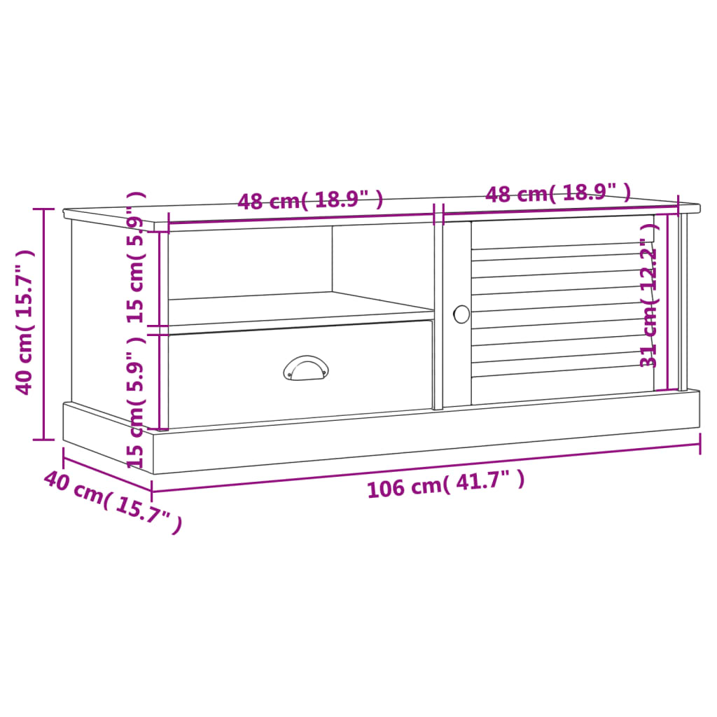 TV-skab VIGO Hvid 106x40x40 cm Massiv Fyr
