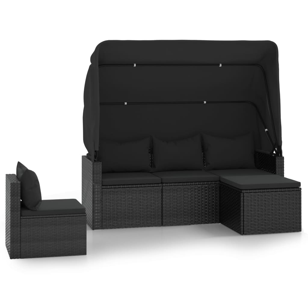 4-tlg. Garten-Sofagarnitur mit Kissen Schwarz Poly Rattan