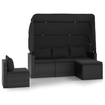 4-tlg. Garten-Sofagarnitur mit Kissen Schwarz Poly Rattan