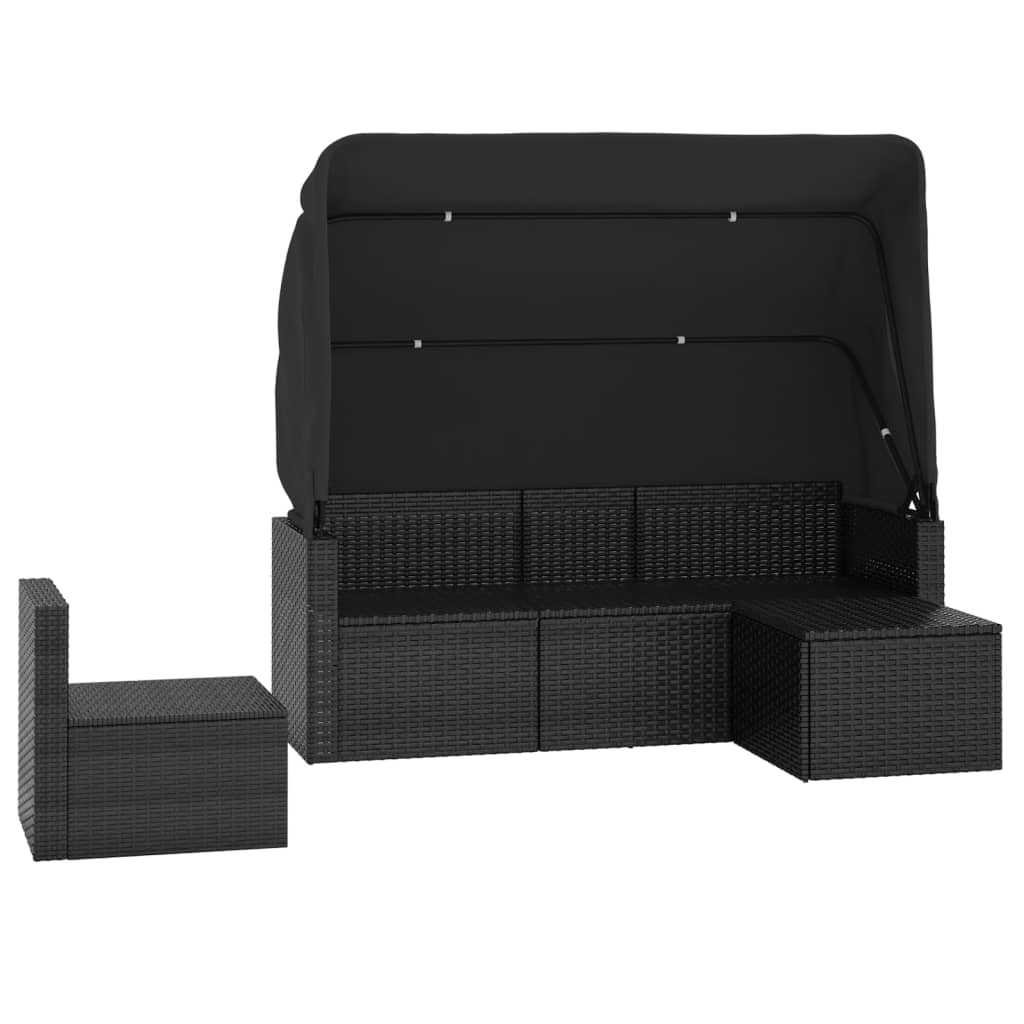 4-tlg. Garten-Sofagarnitur mit Kissen Schwarz Poly Rattan
