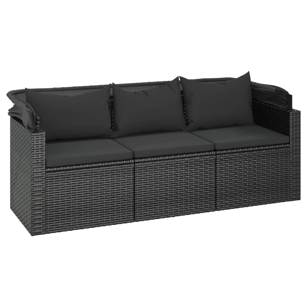 4-tlg. Garten-Sofagarnitur mit Kissen Schwarz Poly Rattan