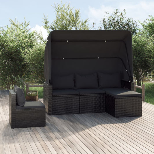 4-tlg. Garten-Sofagarnitur mit Kissen Schwarz Poly Rattan