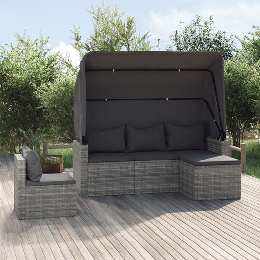 4-delt Havesofasæt med puder Grå polyrattan
