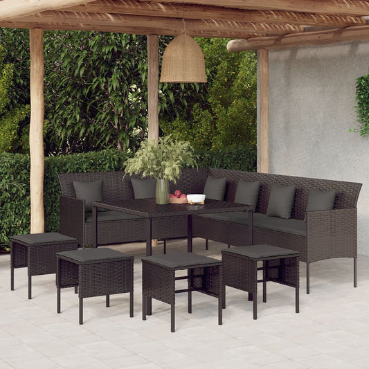 6-tlg. Garten-Essgruppe mit Kissen Schwarz Poly Rattan