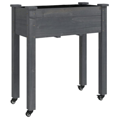 Pflanzkübel mit Einsatz und Rollen Grau 71x37x80 cm Tannenholz