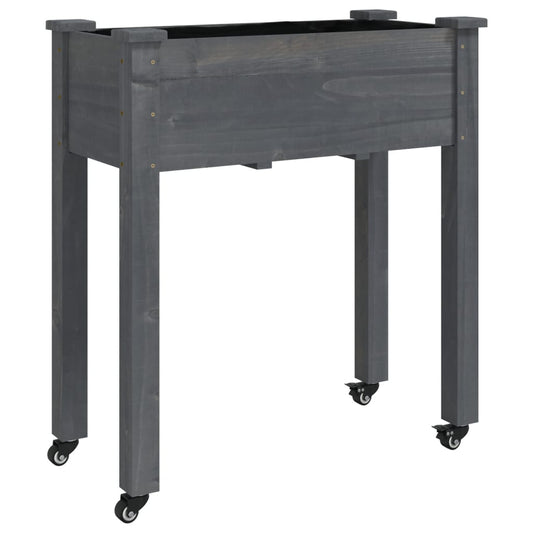 Pflanzkübel mit Einsatz und Rollen Grau 71x37x80 cm Tannenholz