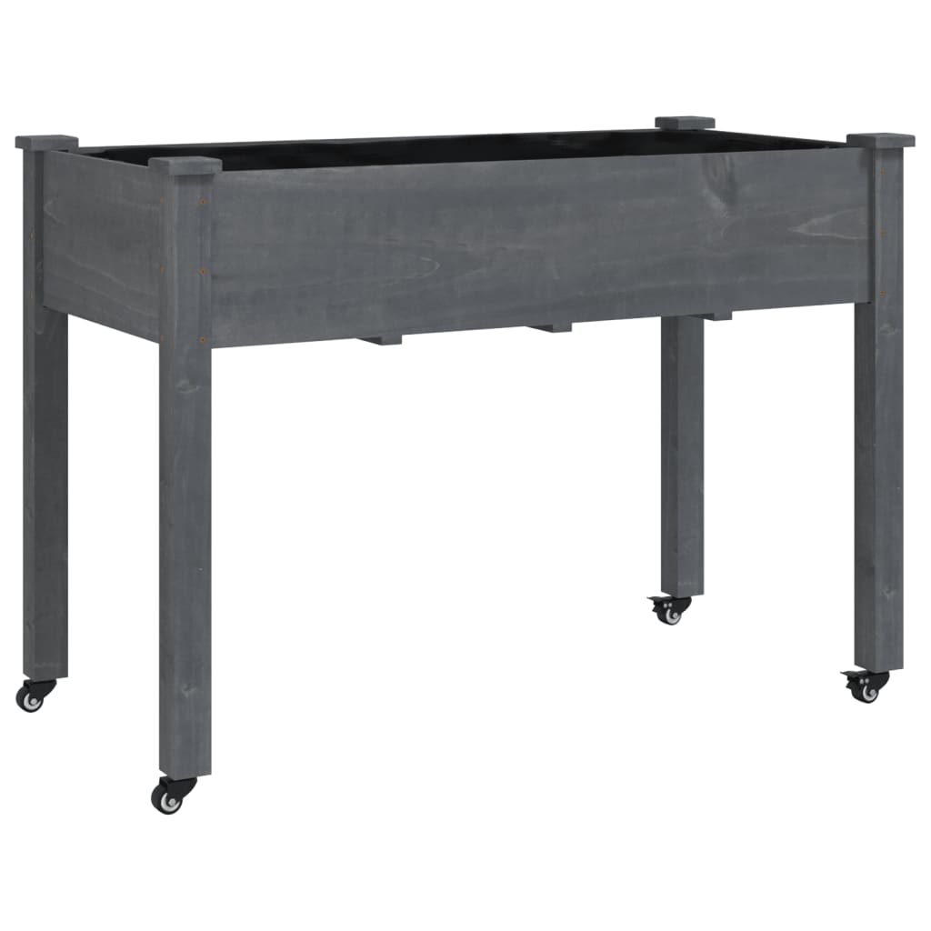 Pflanzkübel mit Einsatz und Rollen Grau 118x59x80 cm Tannenholz