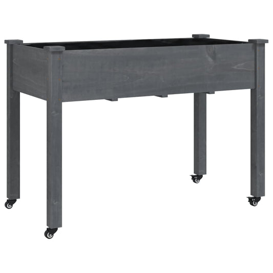 Pflanzkübel mit Einsatz und Rollen Grau 118x59x80 cm Tannenholz