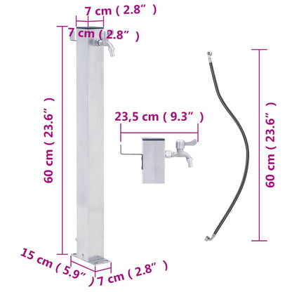 Wassersäule für den Garten 60 cm Edelstahl Quadratisch