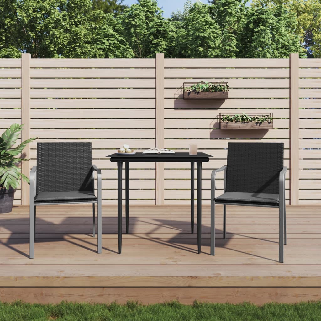 3-tlg. Garten-Essgruppe mit Kissen Poly Rattan und Stahl