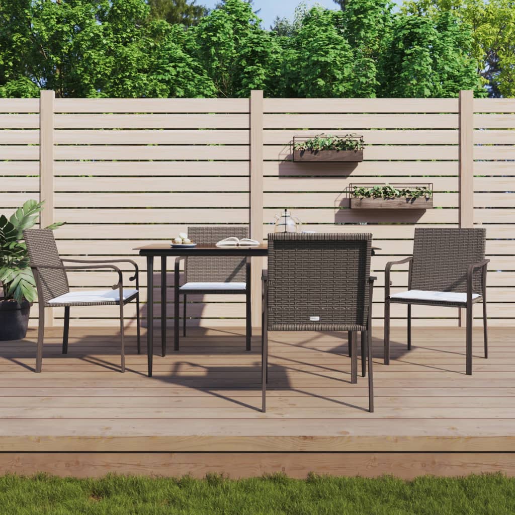 5-tlg. Garten-Essgruppe mit Kissen Poly Rattan und Stahl