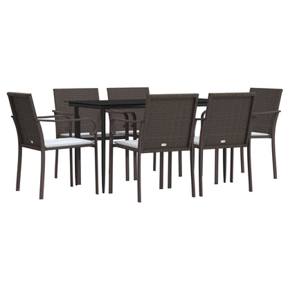 7-tlg. Garten-Essgruppe mit Kissen Poly Rattan und Stahl