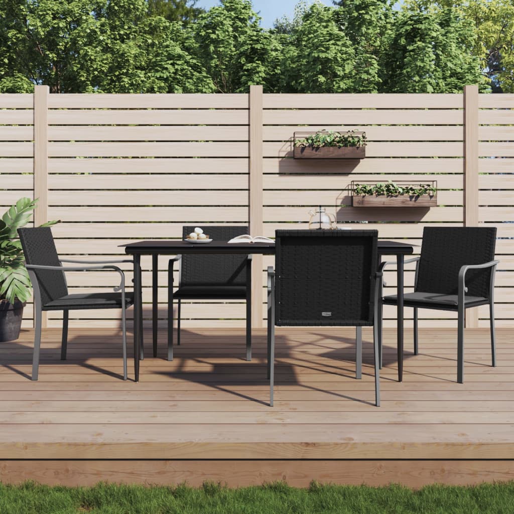 5-tlg. Garten-Essgruppe mit Kissen Poly Rattan und Stahl