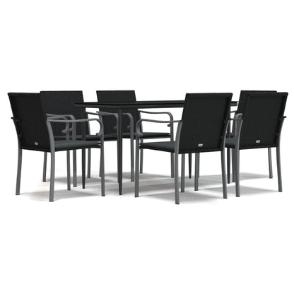 7-tlg. Garten-Essgruppe mit Kissen Poly Rattan und Stahl
