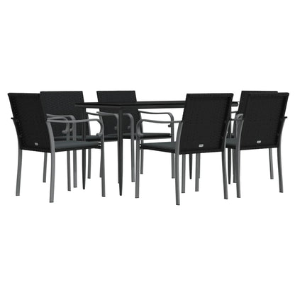 7-tlg. Garten-Essgruppe mit Kissen Poly Rattan und Stahl