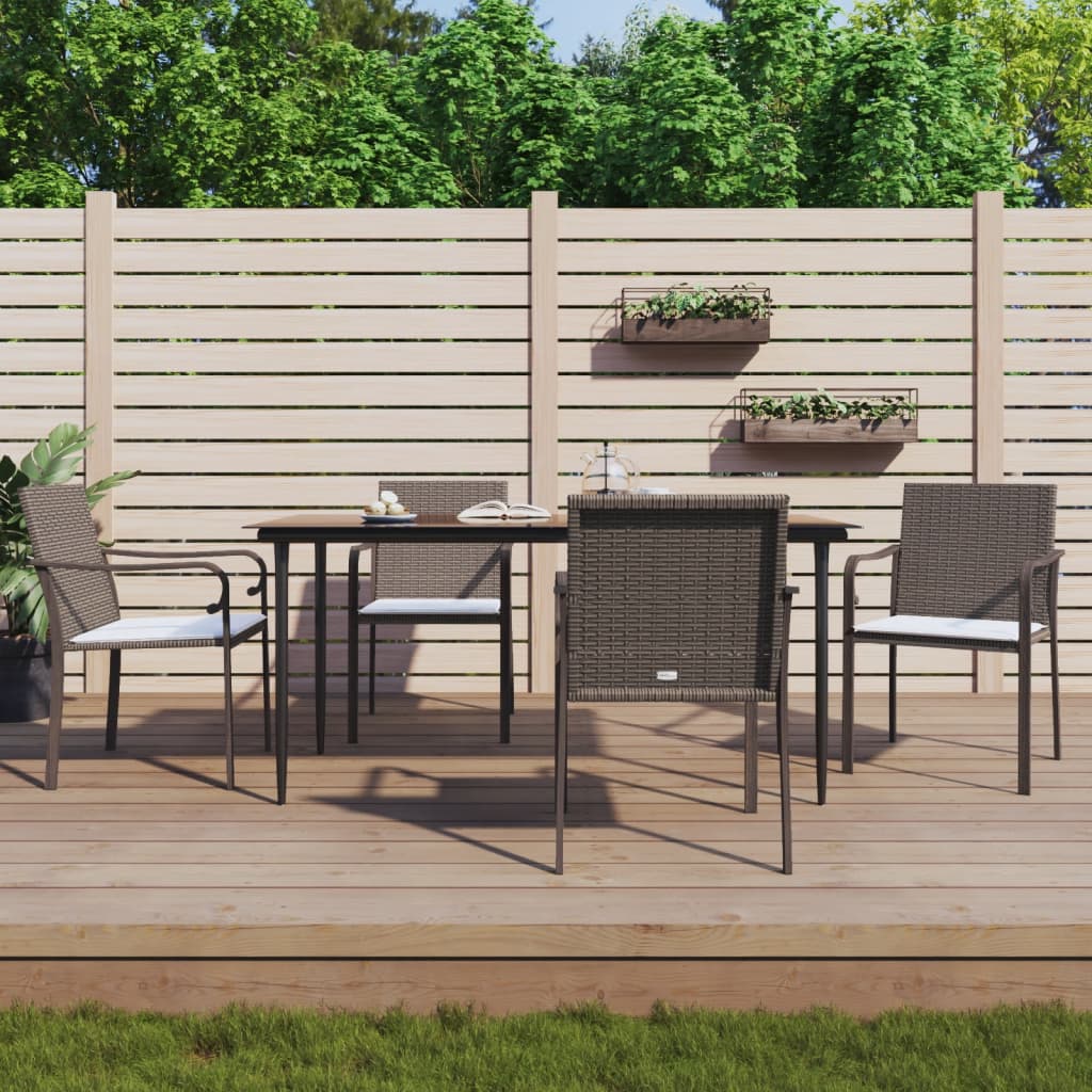 5-tlg. Garten-Essgruppe mit Kissen Poly Rattan und Stahl